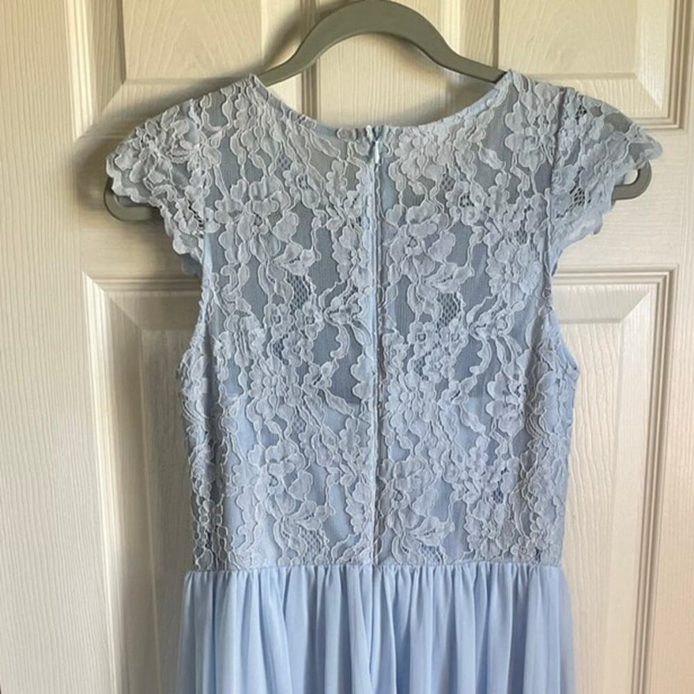 Ever Pretty Chiffon Lace Gown Maxi Dress Sz 6 Cap Sleeves Lined Light Blue Event - Picture 6 of 9